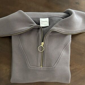 Varley Taupe Ribbed Zip-Up Top